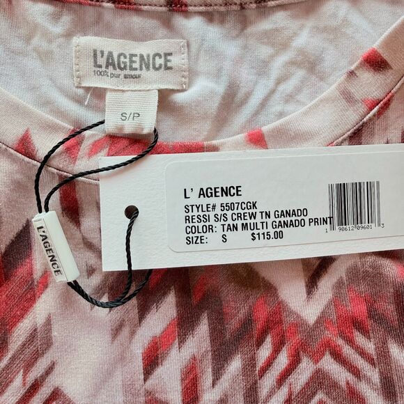NWT L'Agence Ressi Fitted Crew Neck Short Sleeve Tee in Tan Multi Ganado Print S - Picture 10 of 14
